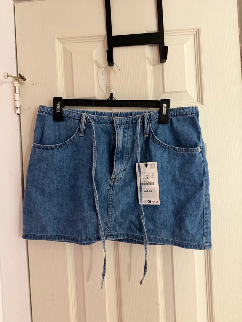 Zara Denim Drawstring Mini Skirt - Light Blue